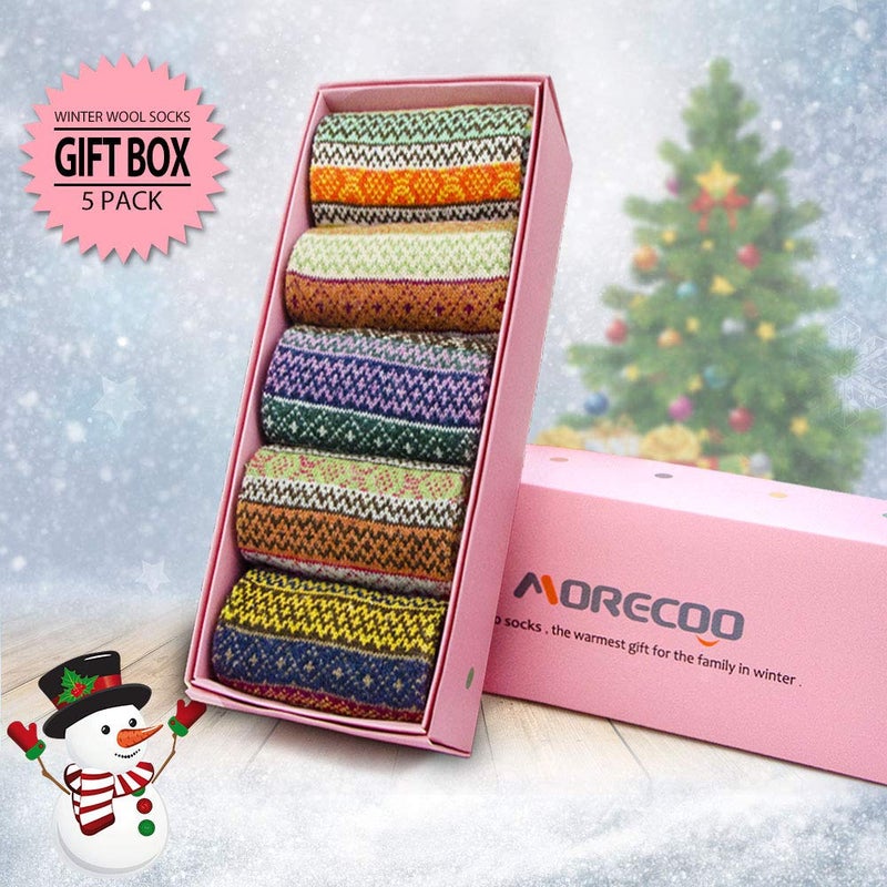 MORECOO Socks for Women - Christmas Gifts for Women - Stocking Stuffers - Thick Wool Soft Warm Cozy Crew Womens Socks - Image 2